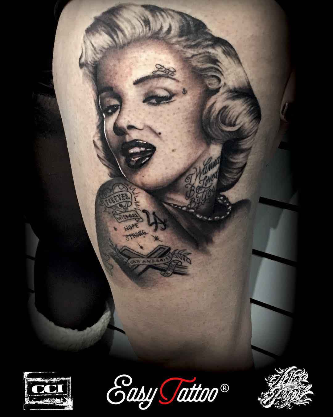 MArylin Monroe portrait with tattoos