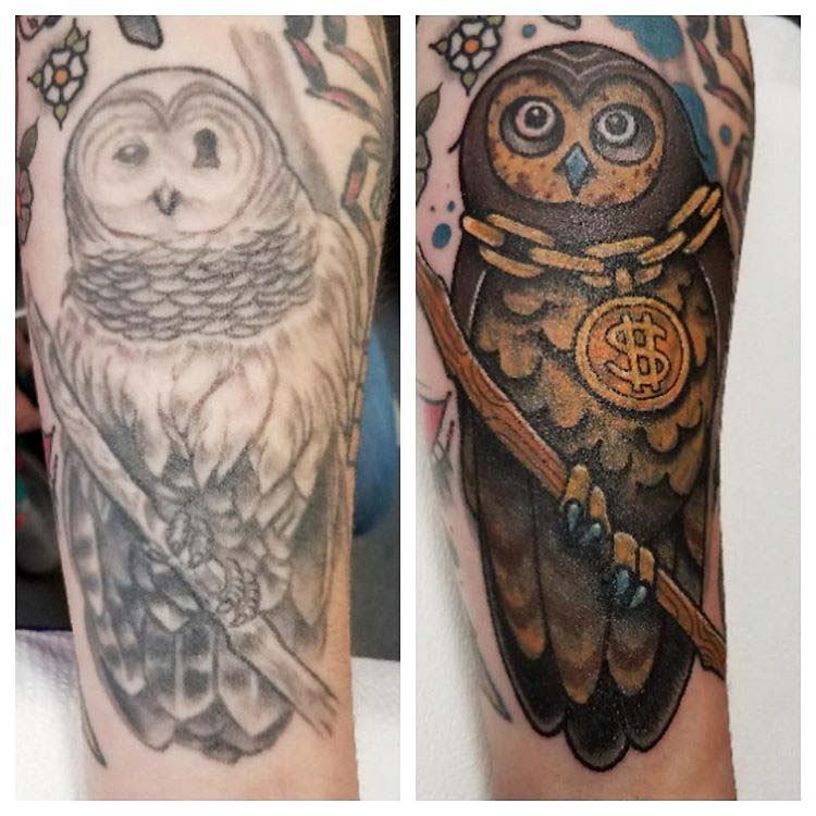 Owl CoverUp by Babs at Gold Dust Tattoos in Dallas TX  rtattoos