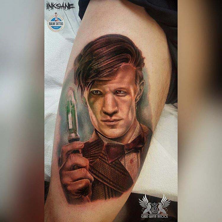 bicep tattoo Doctor Who portrait