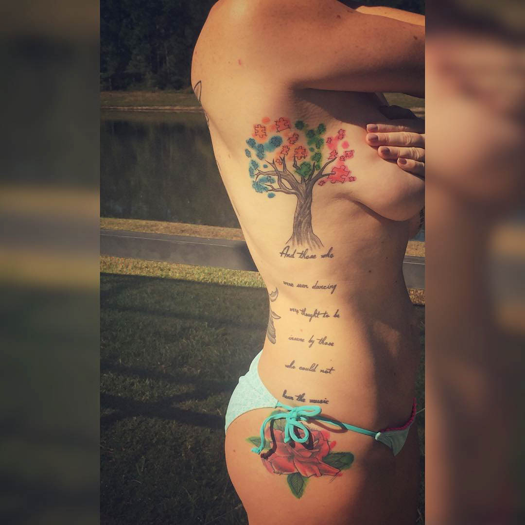 tree and poem side tattoo for girl