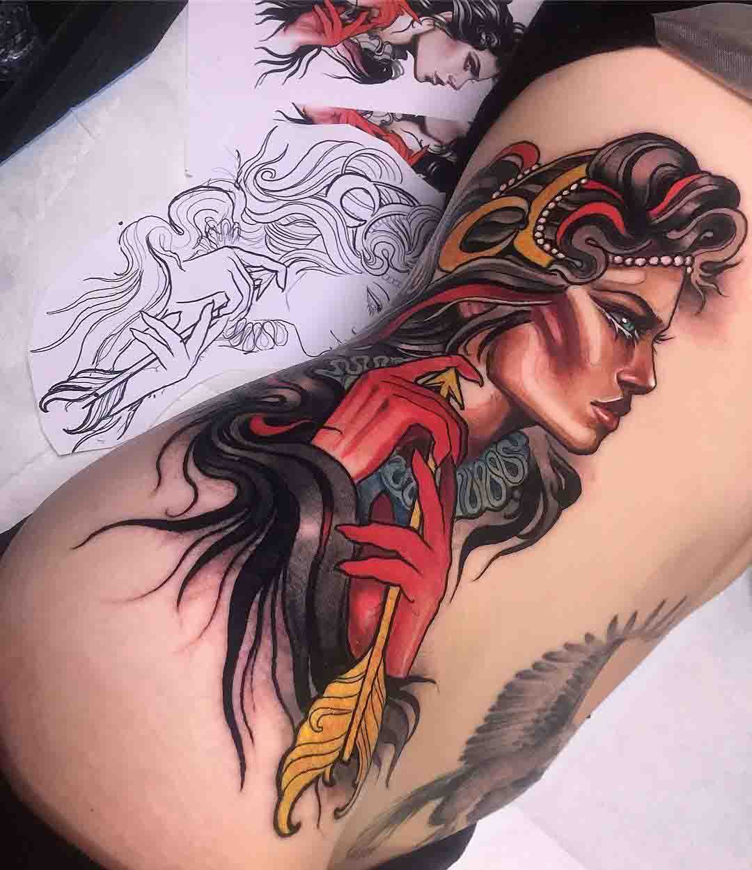 neo-traditional girl ribs tattoo big