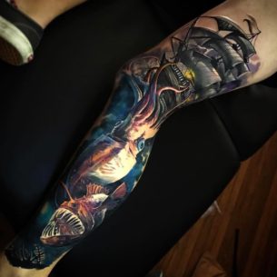 Nautical Realistic Leg Tattoo - Best Tattoo Ideas Gallery