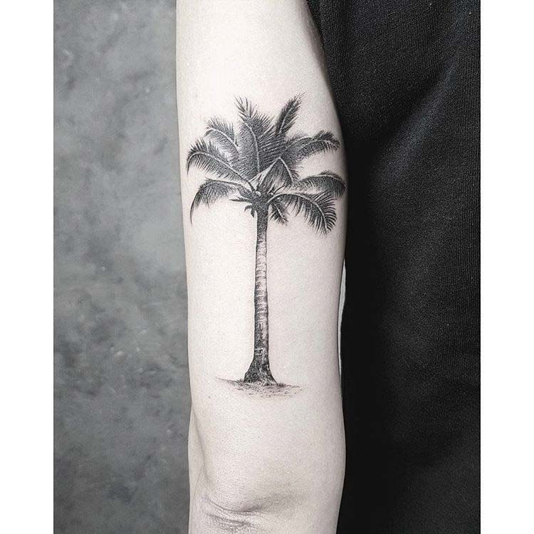 back bicep tattoo palm tree