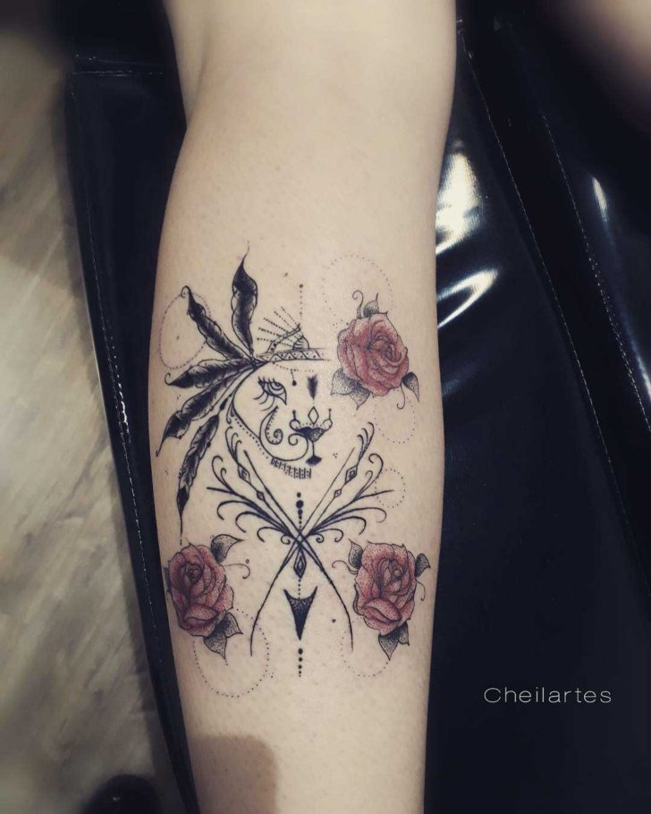 Creative Lion Tattoo with Roses Best Tattoo Ideas Gallery