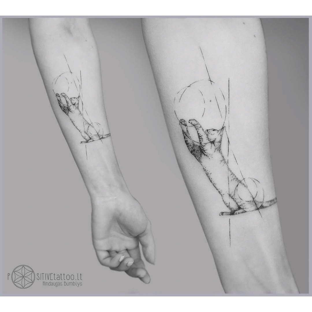 arm tattoo geometric cat