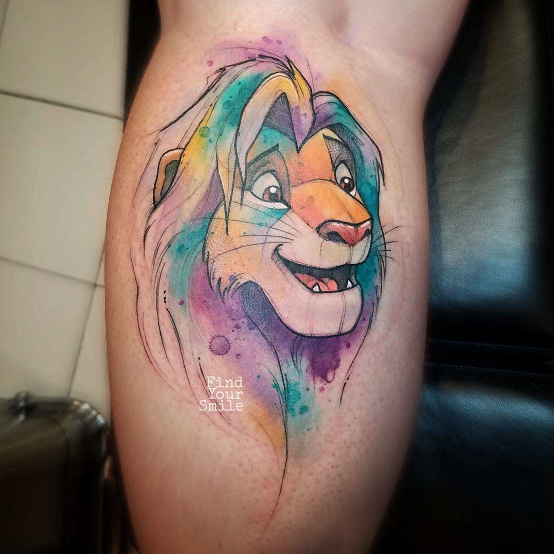 The Lion King patch tattoo done on the calf