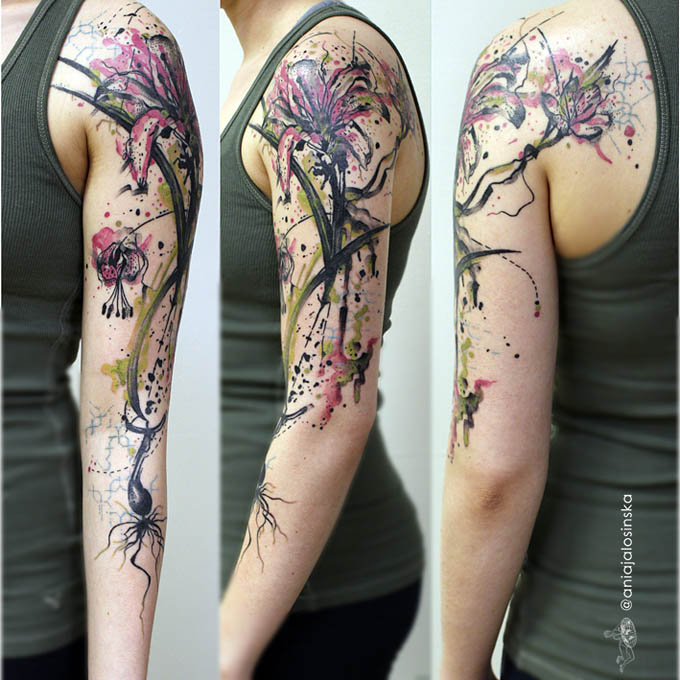 shoulder tattoo watercolor style flower