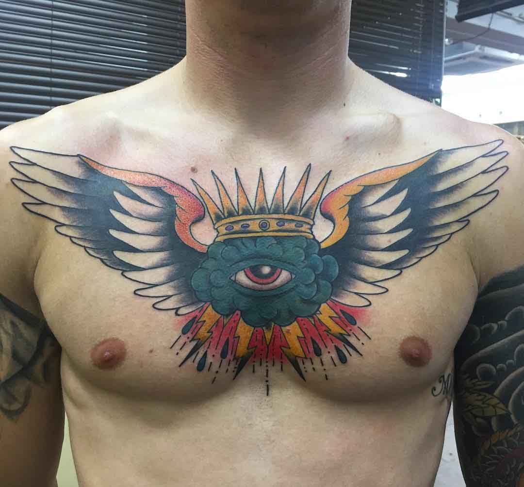 chest wings tattoo neo-traditional style