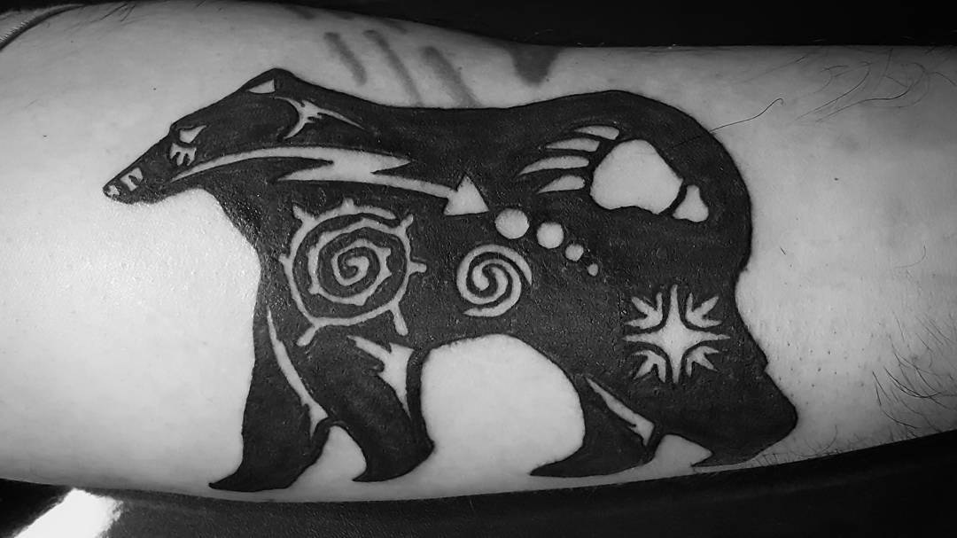 blackwork bear tattoo