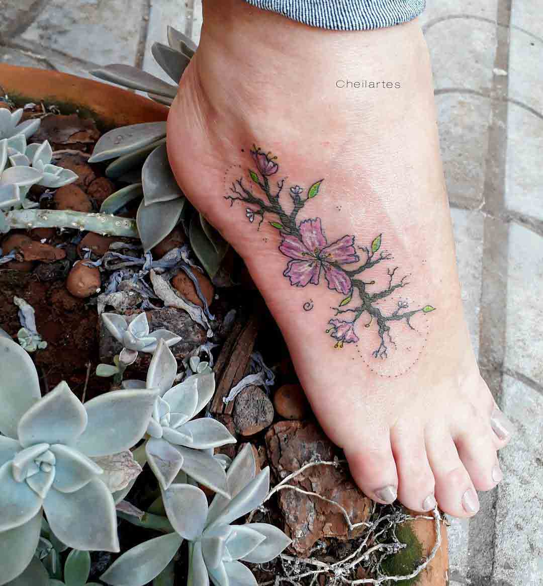 foot tattoo flowers