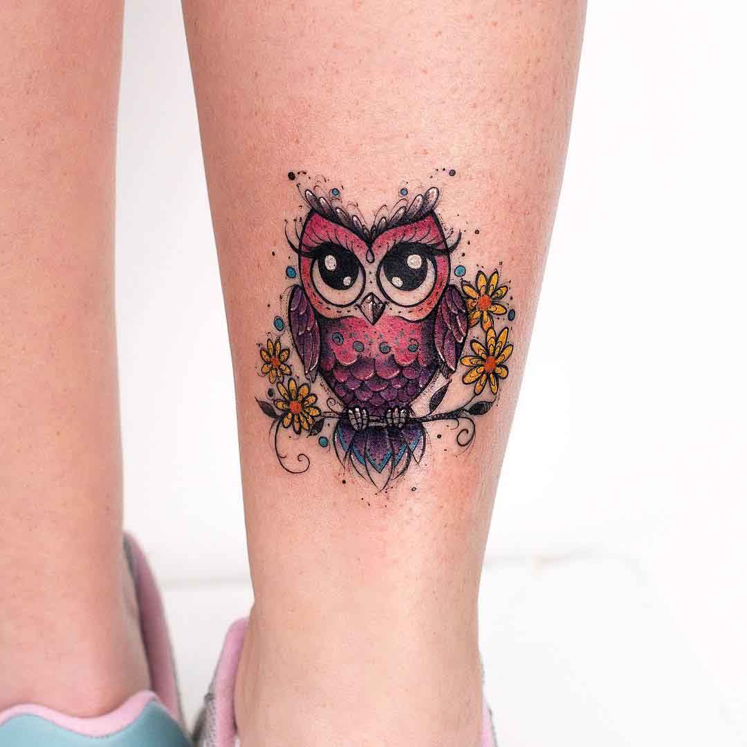 cute owl tattoo on ankle