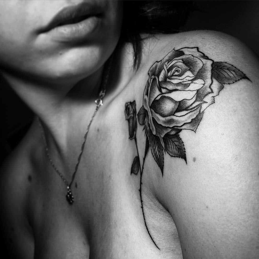 front shoulder rose tattoo for woman
