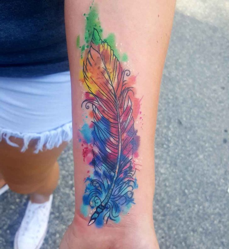 Watercolor Feather Tattoo on Arm | Best Tattoo Ideas Gallery