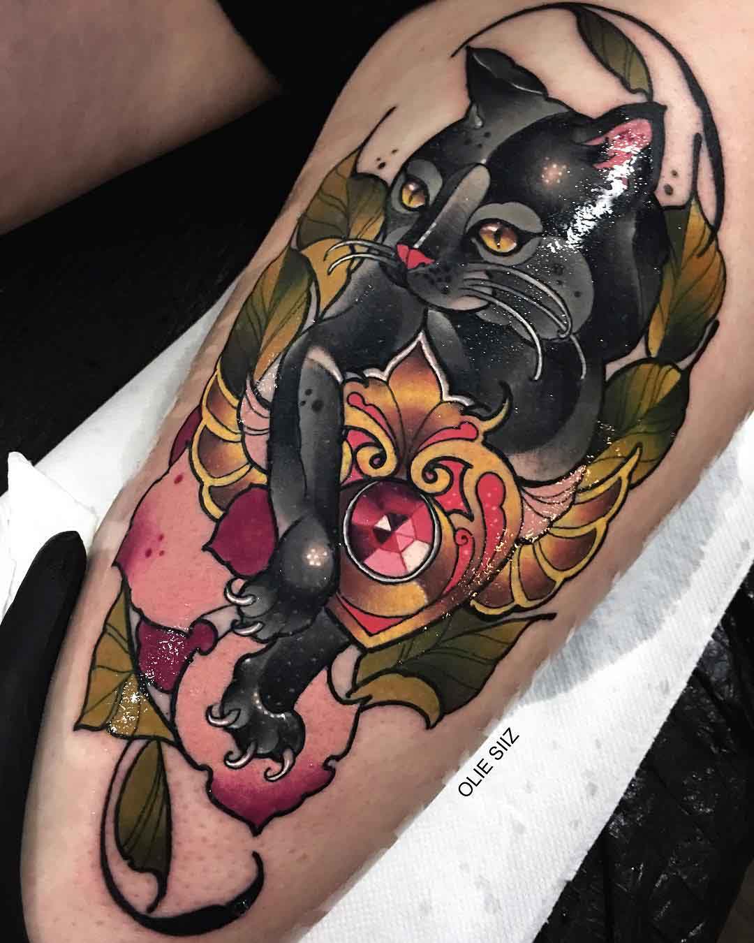 cat tattoo neo-traditional style