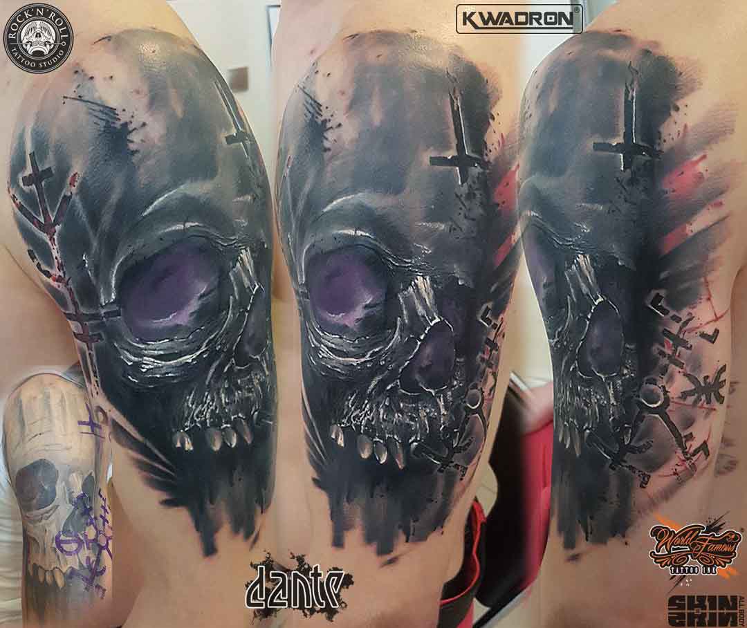 Skull Cover Up Tattoo on Shoulder  Best Tattoo Ideas Gallery