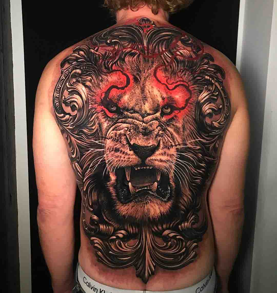 big lion tattoo on full back