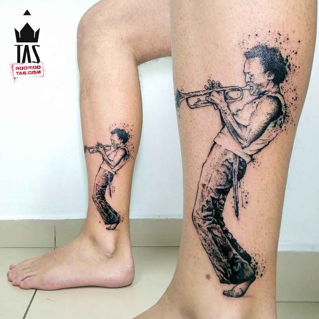 mile davis tattoo on leg musician