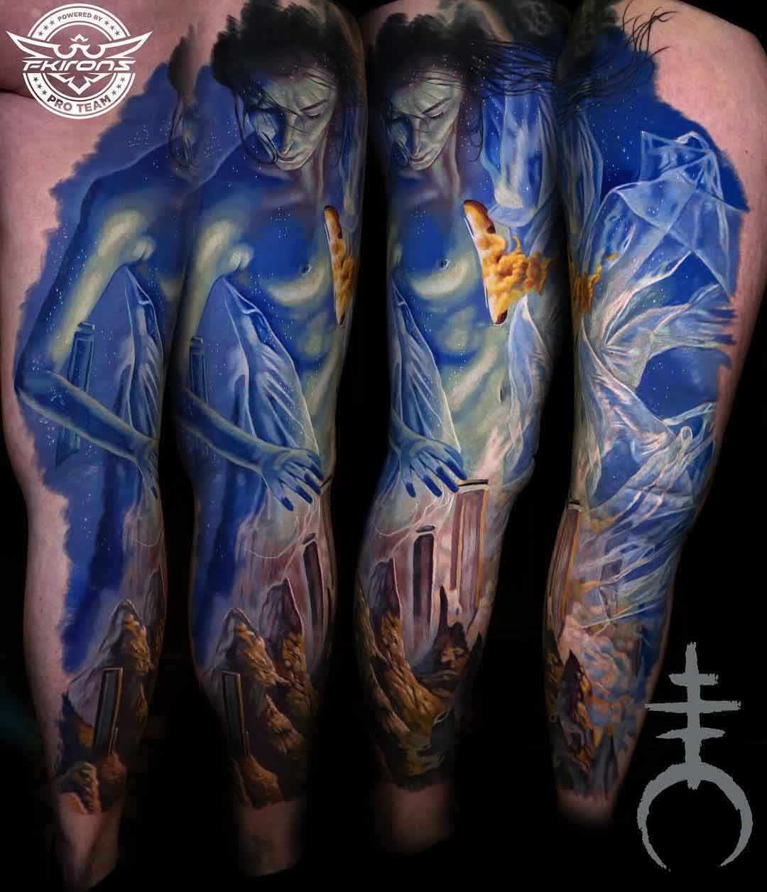 underwater world tattoo on leg