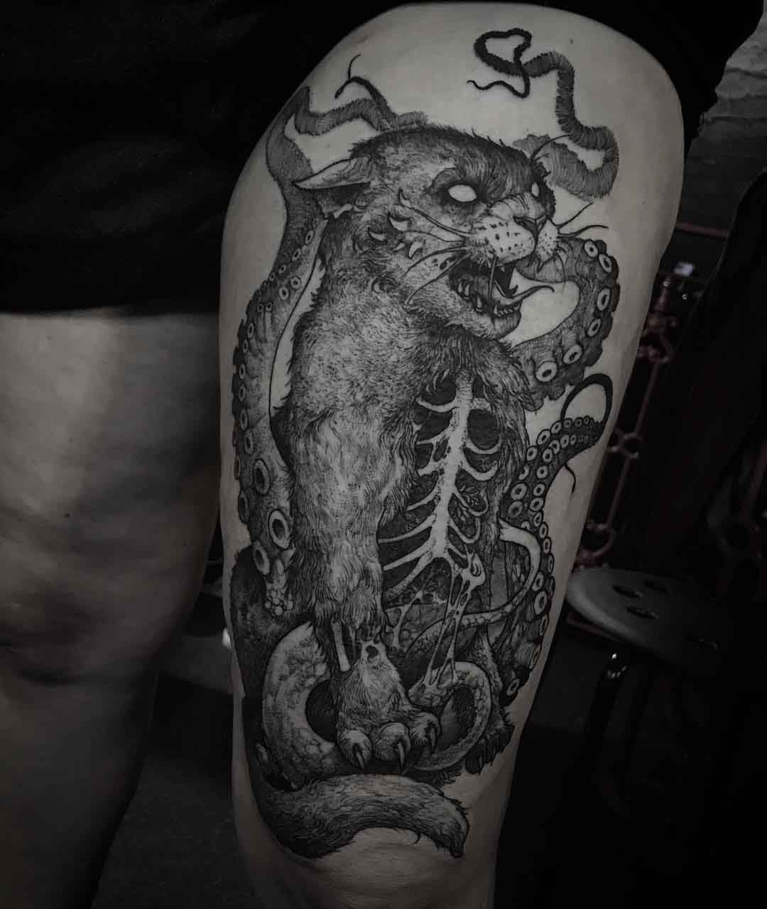 thigh tattoo cat zombie