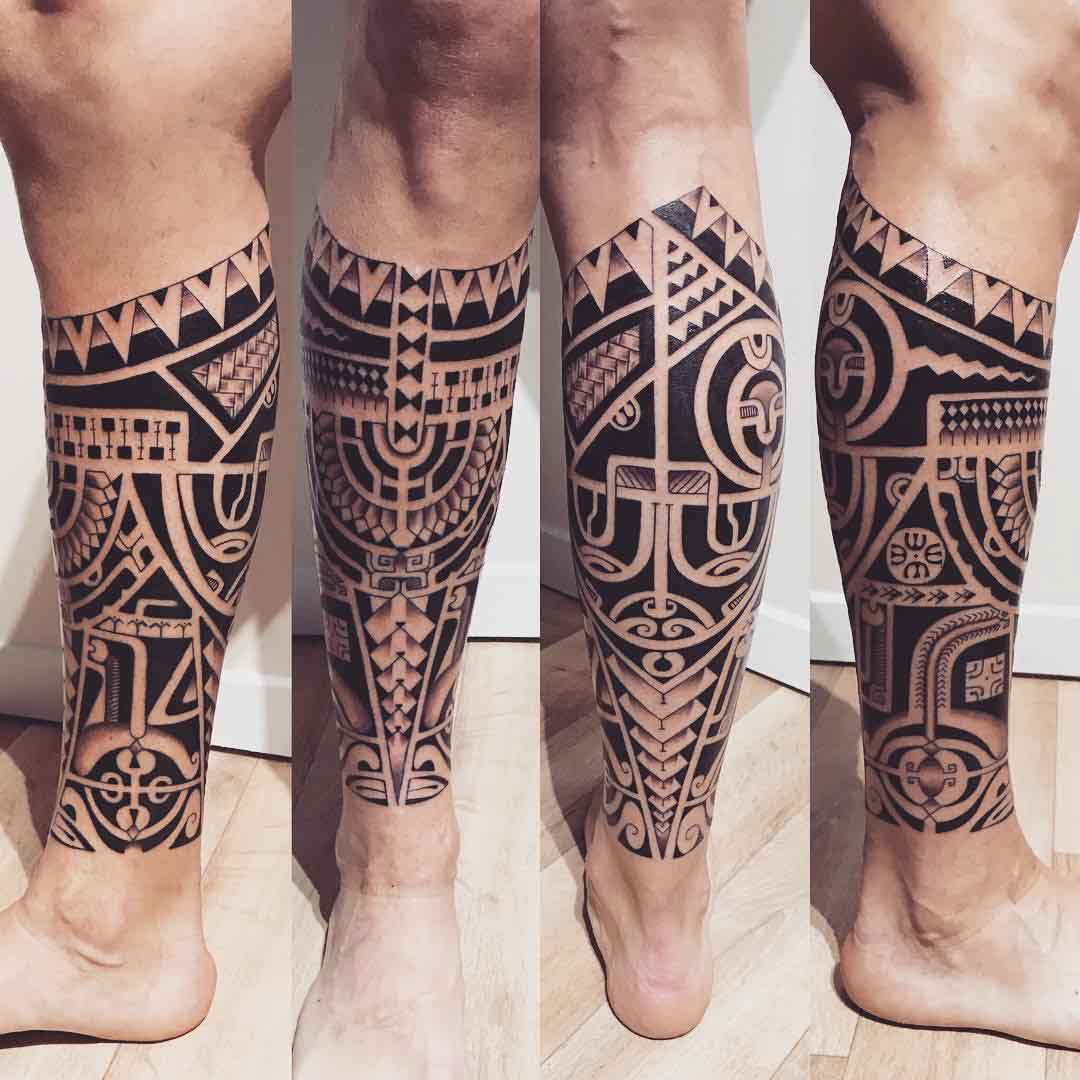 leg tattoo maori calfband