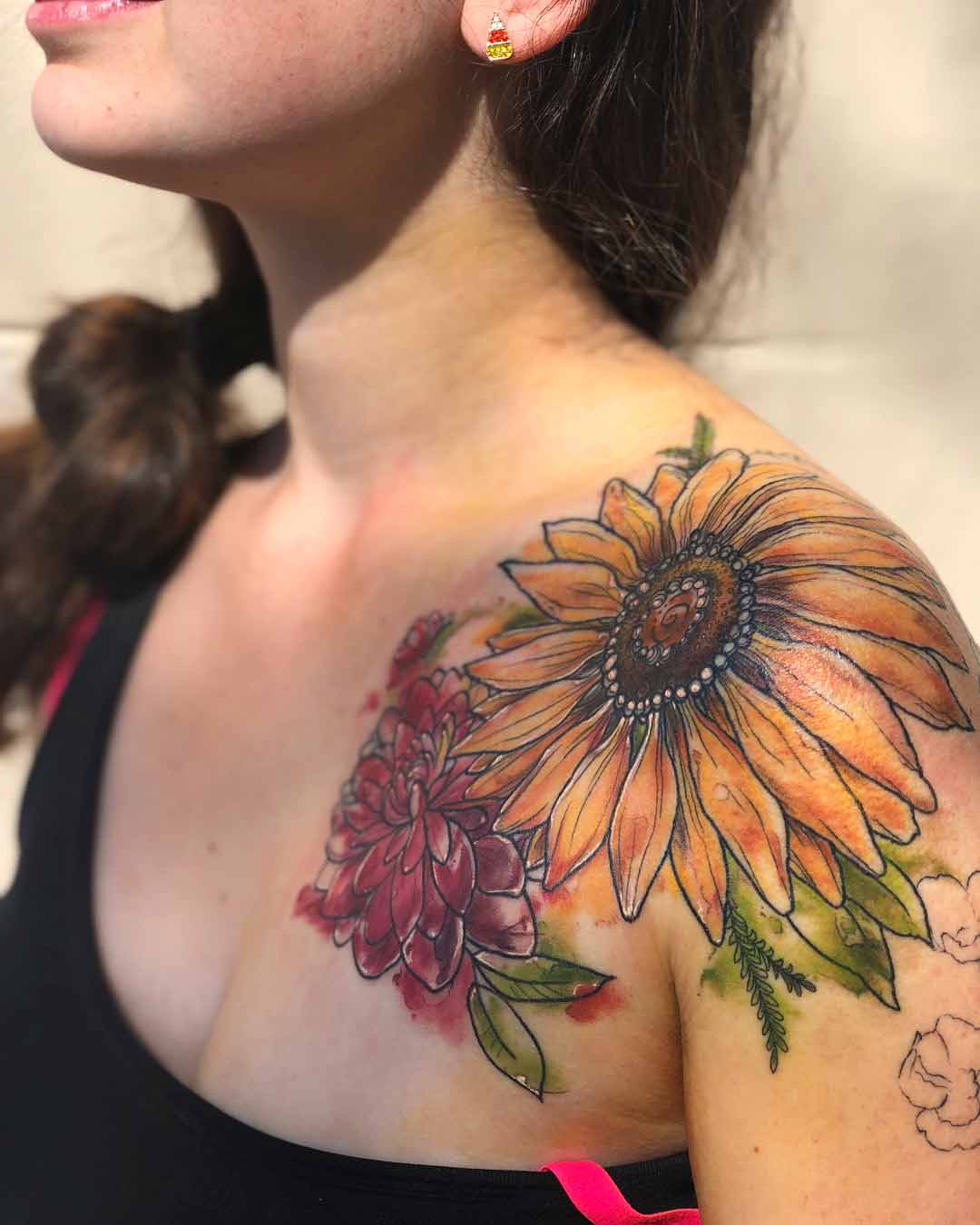 front shoulder tattoo flowers