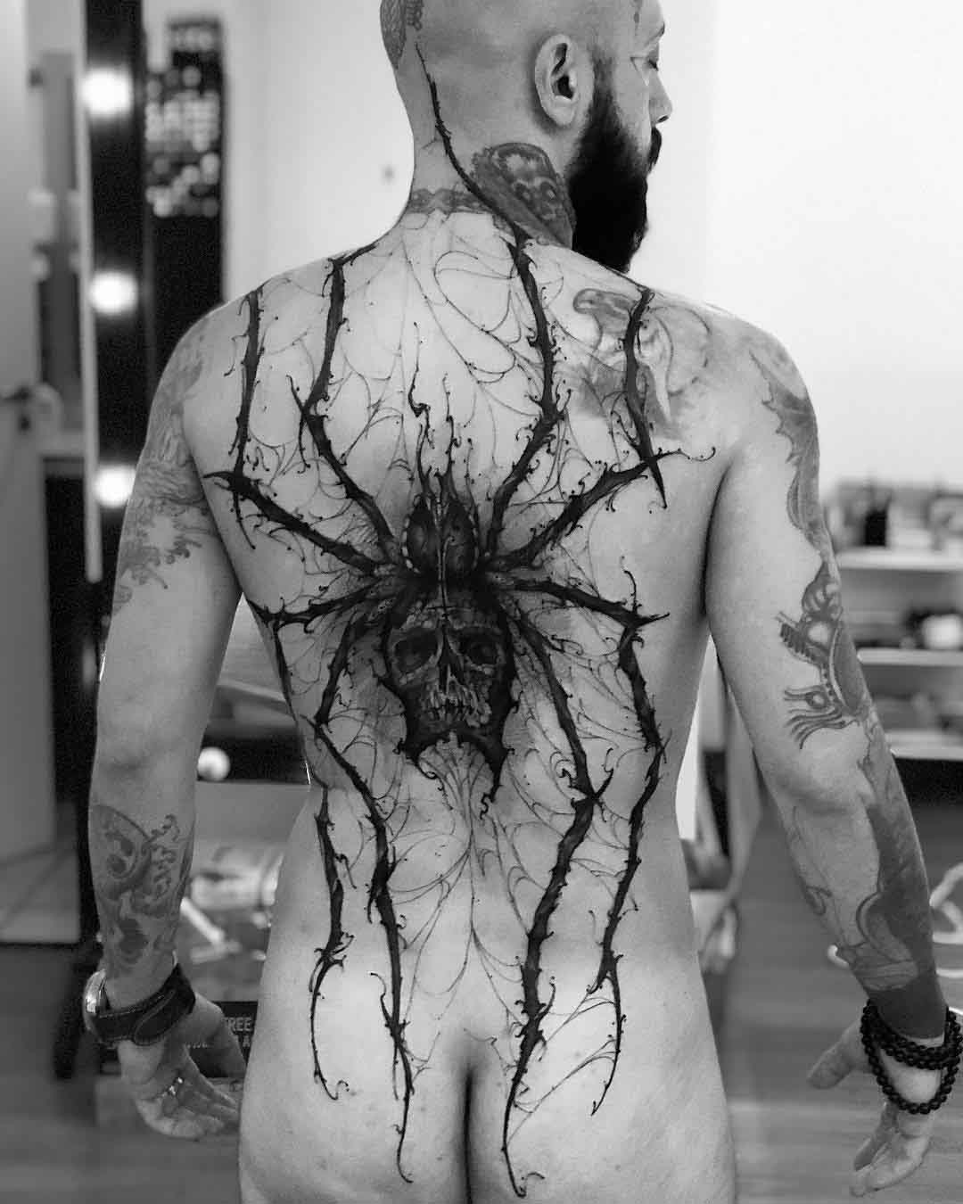 spider tattoo on full back