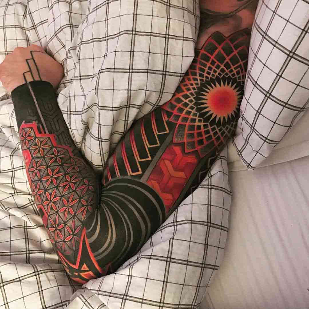 black and red man's tattoo sleeve