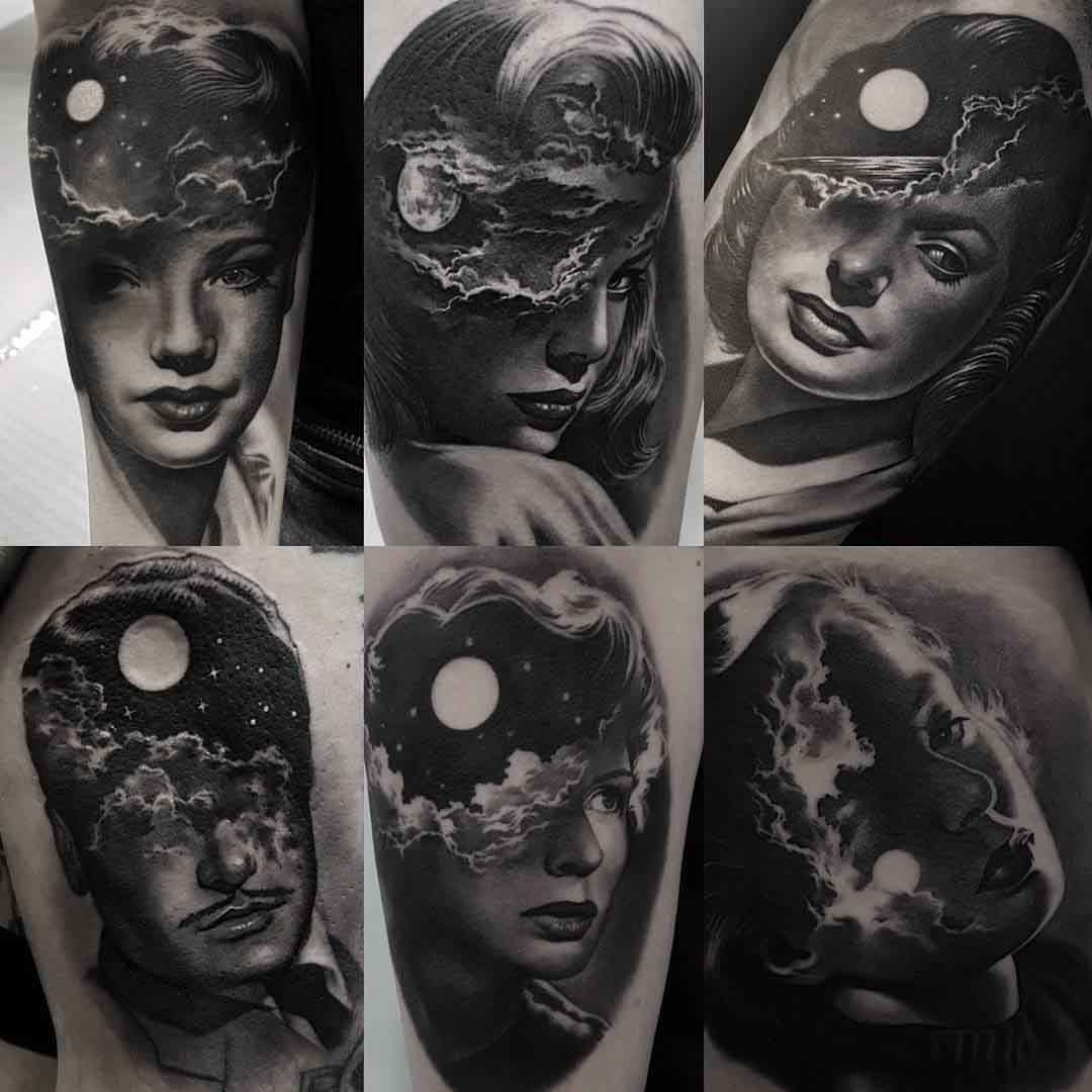 black and grey portraits tattoos