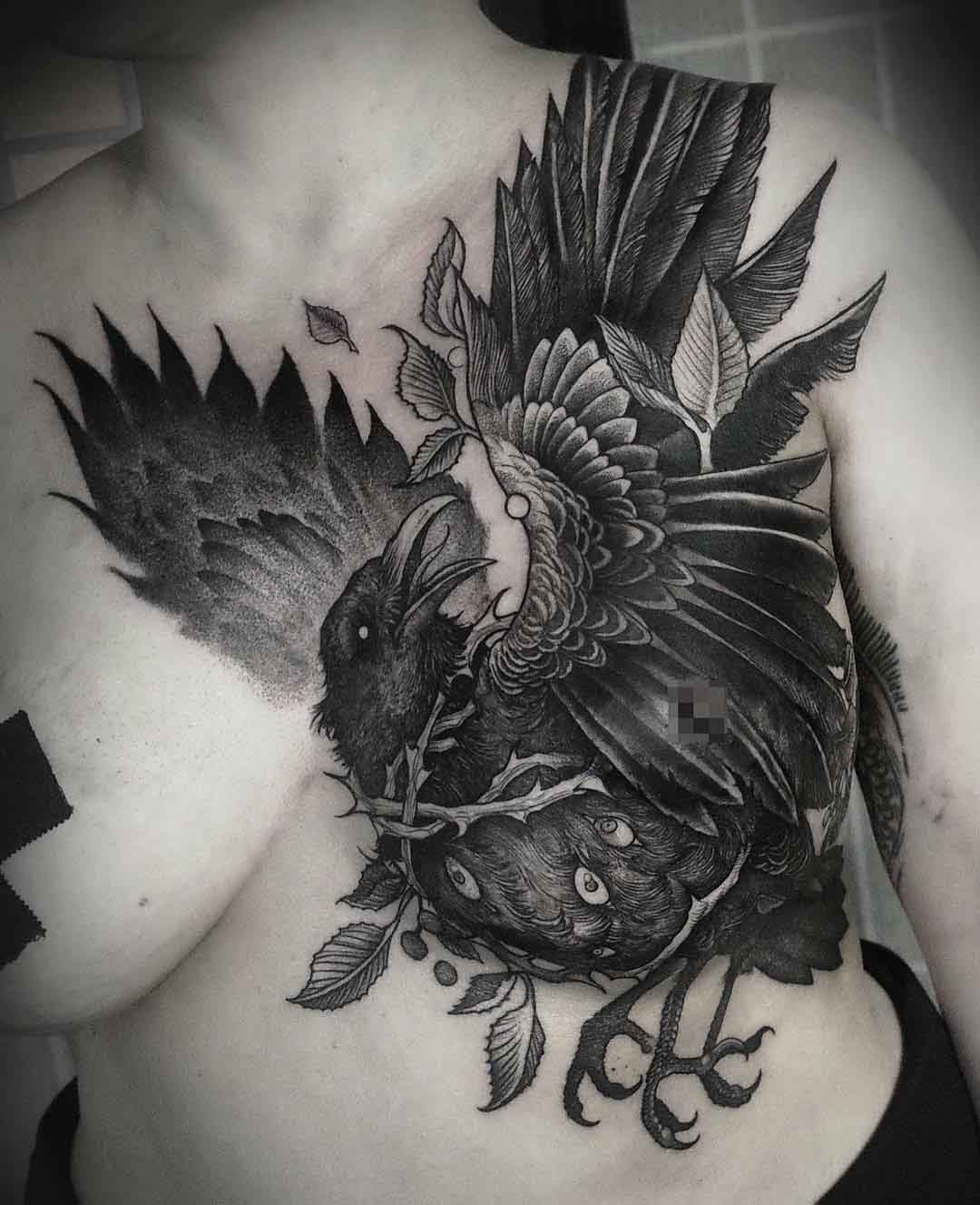 breast tattoo crow