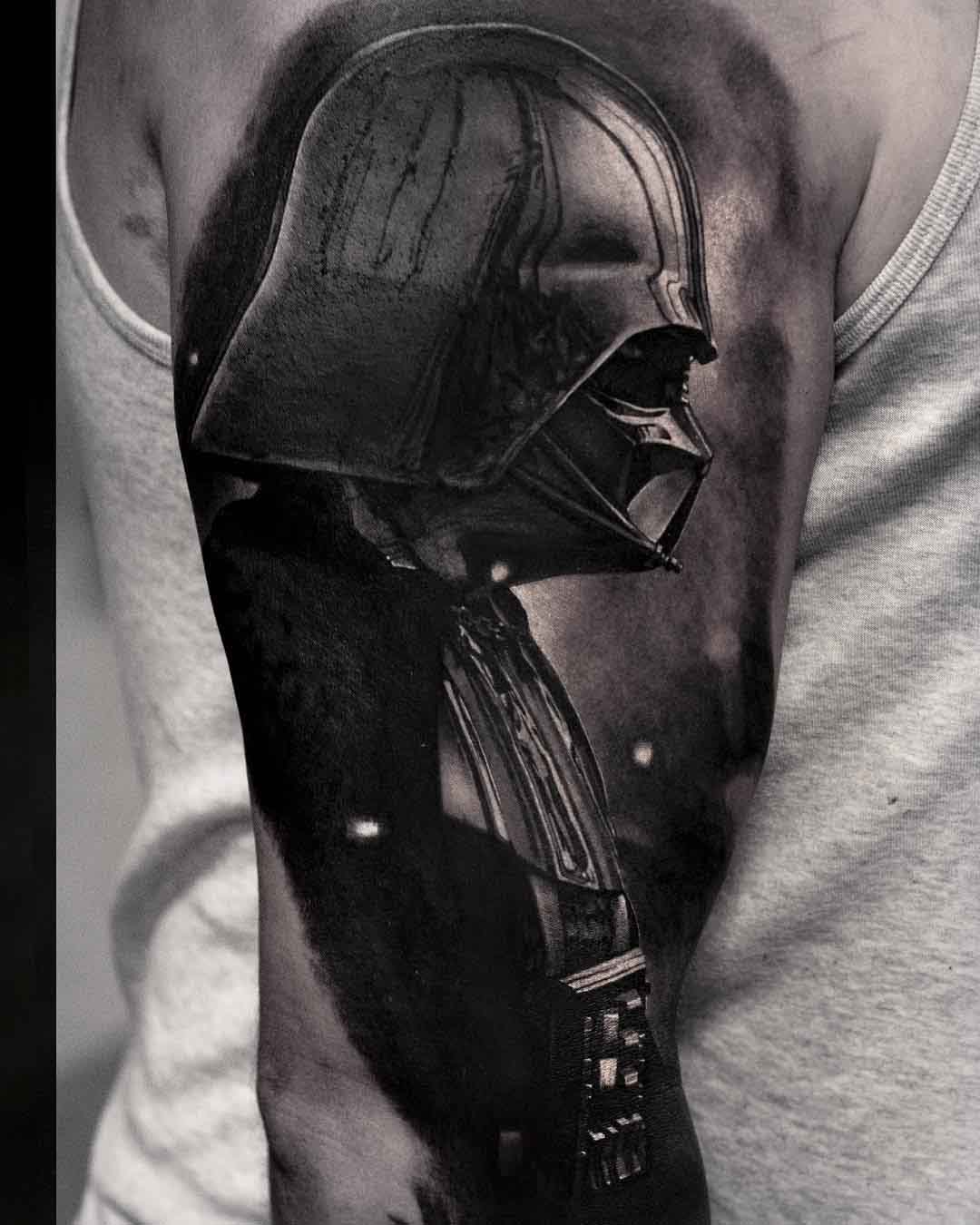 realistic black and grey tattoo Darth Vader of star wars