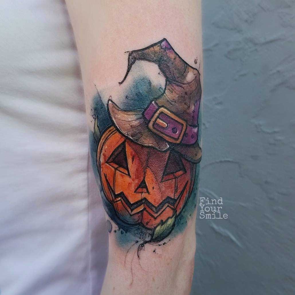 Watercolor Halloween Tattoo by Russell Van Schaick