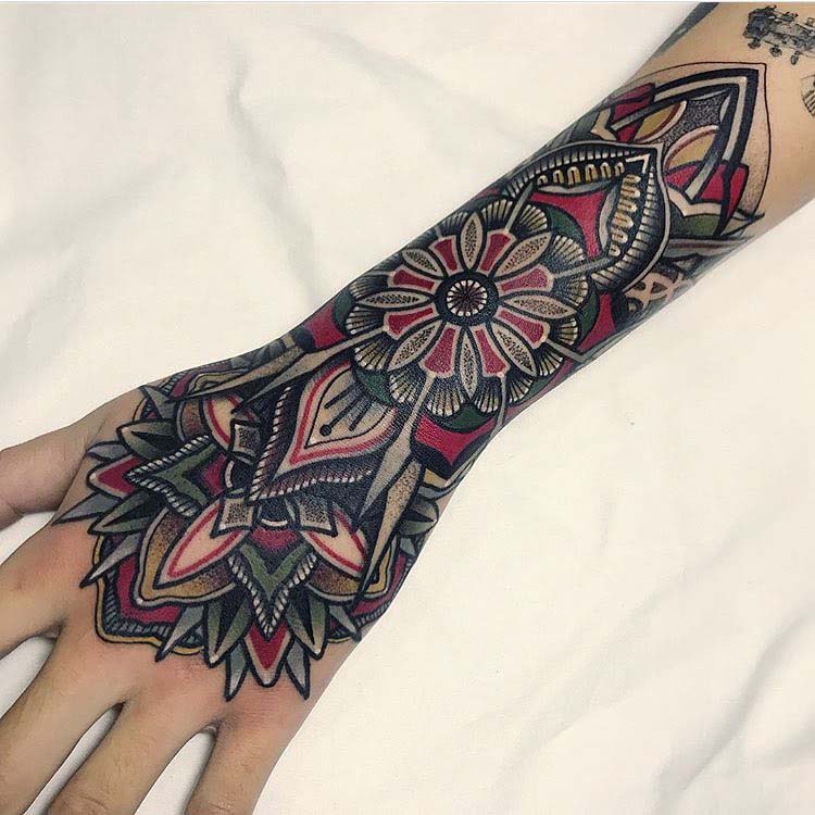 black and red mandala armband tattoo