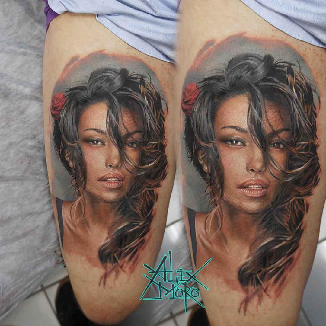 brunette girl portrait tattoo