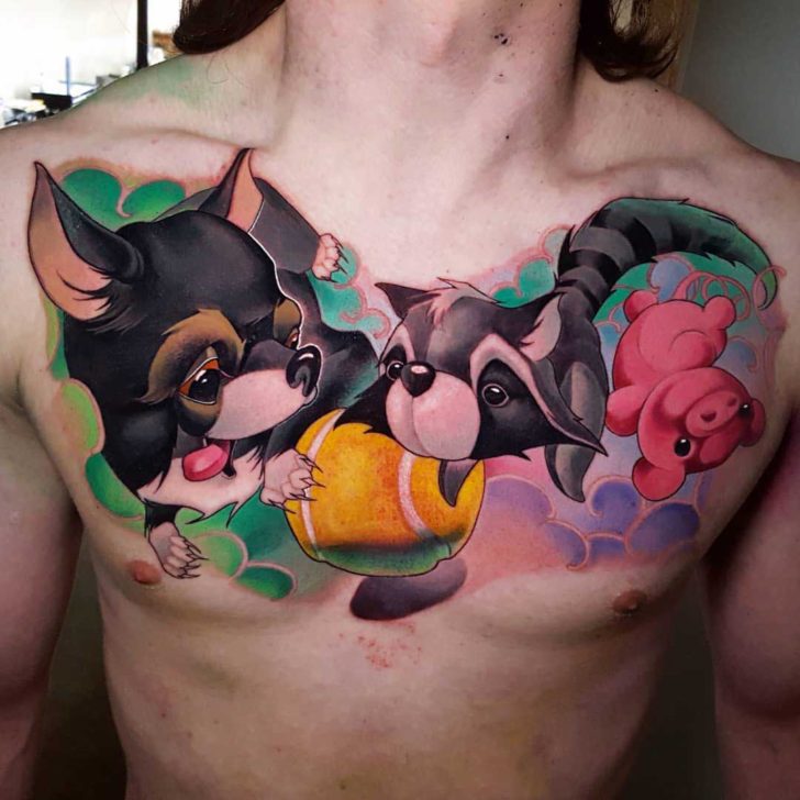 Chest Tattoo Dog With Toy | Best Tattoo Ideas Gallery