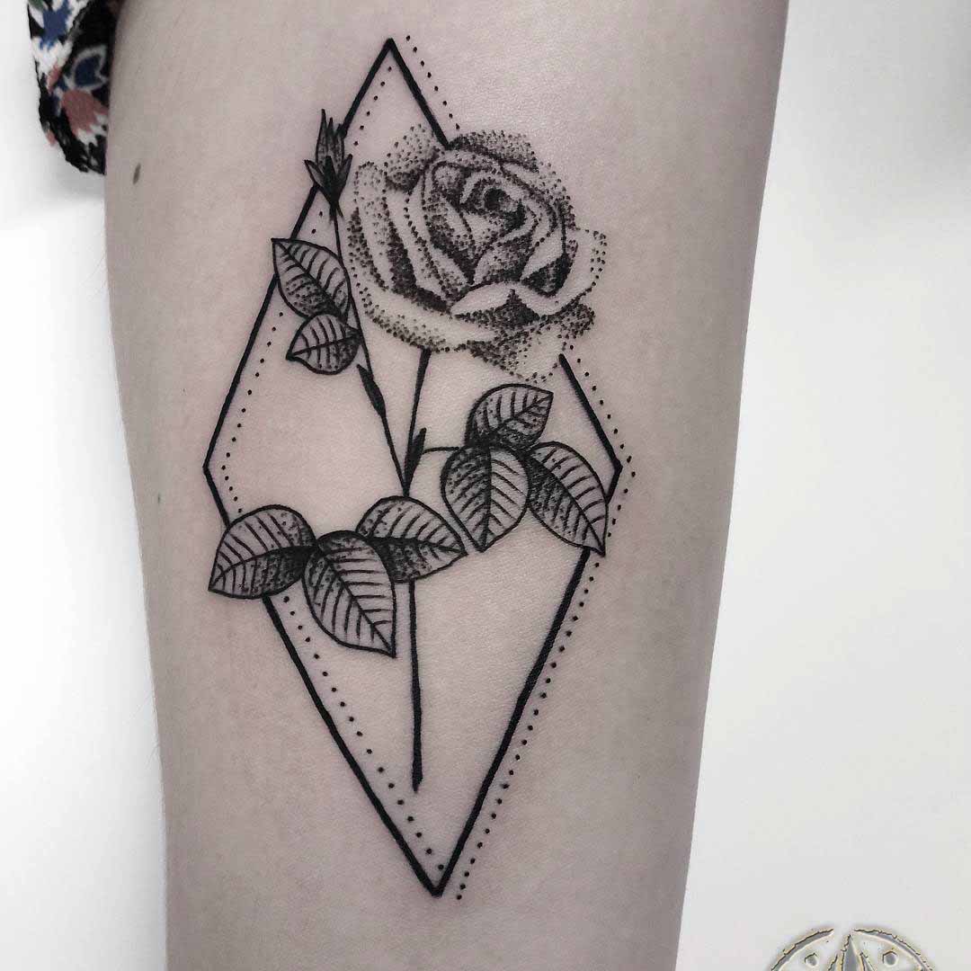 rhombus rose tattoo dotwork