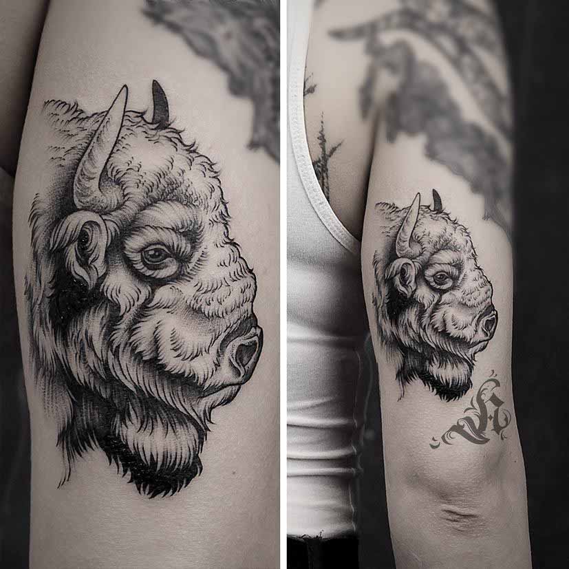 head of bison tattoo