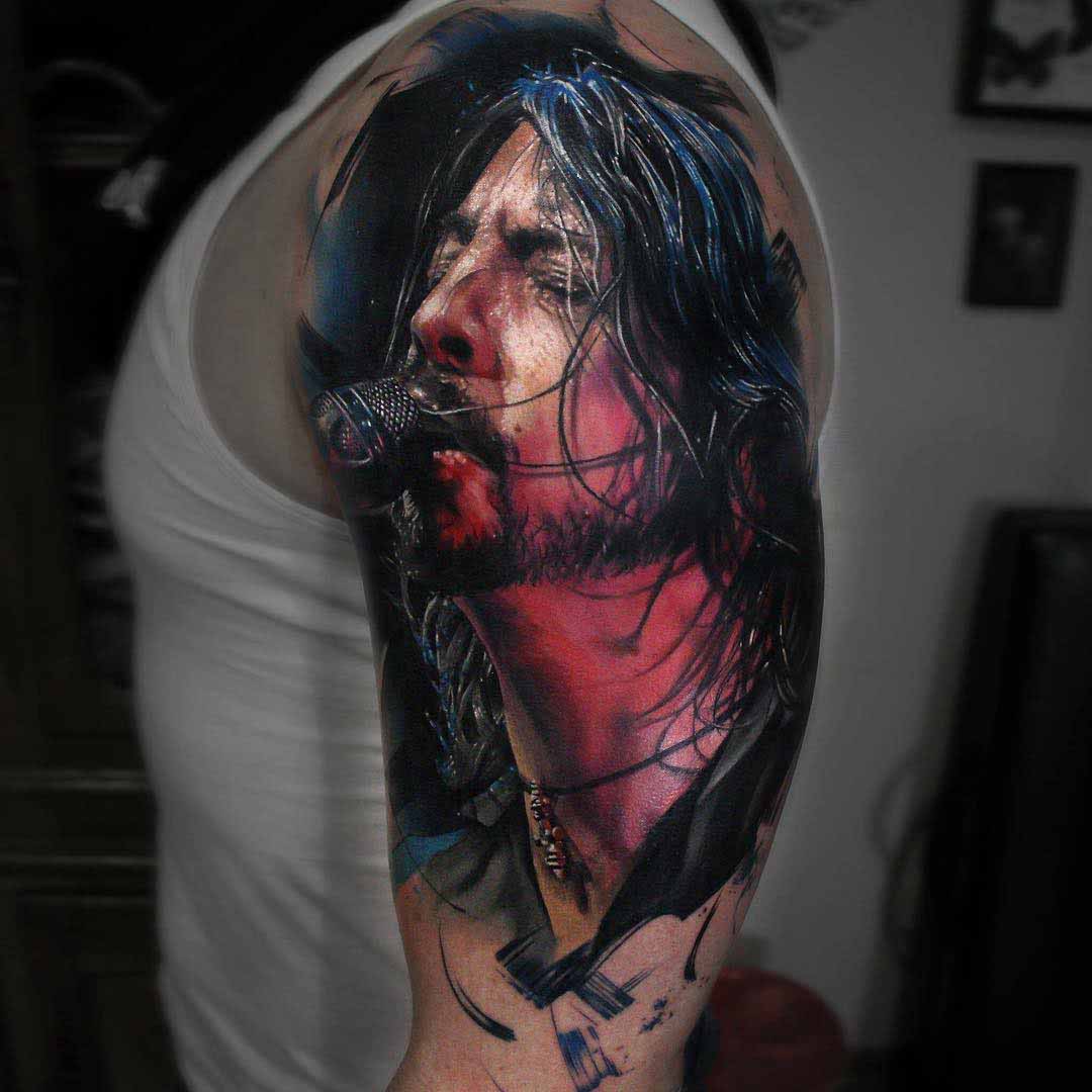 shoulder tattoo Dave Grohl portrait foo foghters