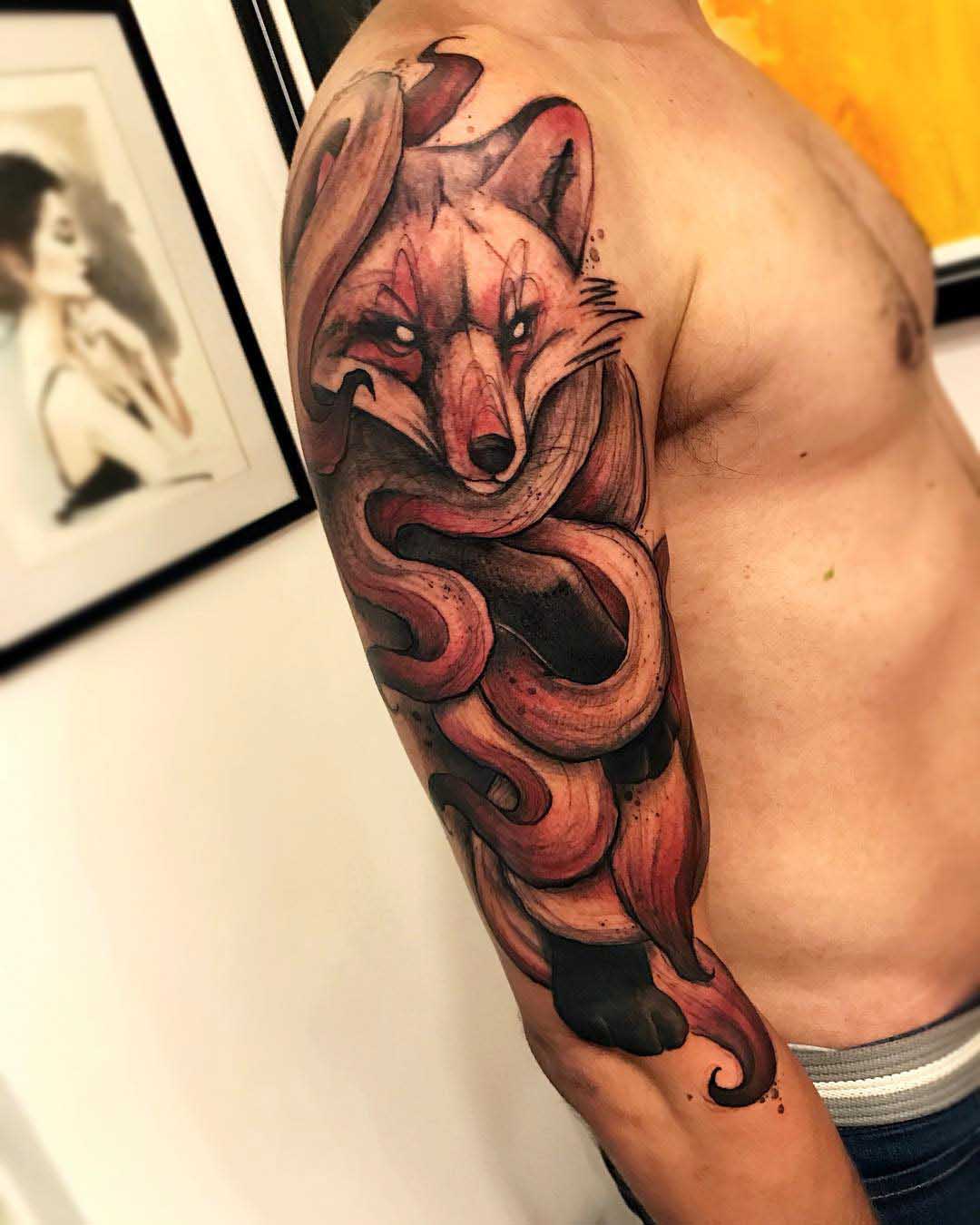 shoulder sleeve tattoo fox