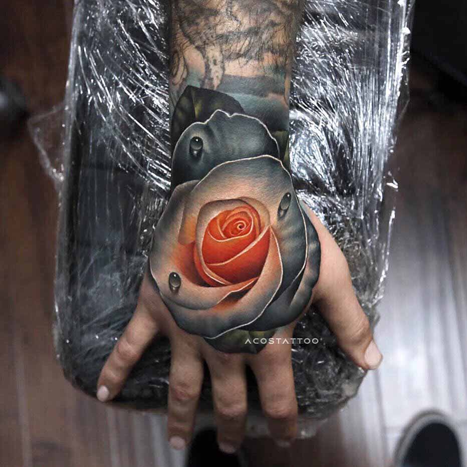 Red Roses Hand Tattoo