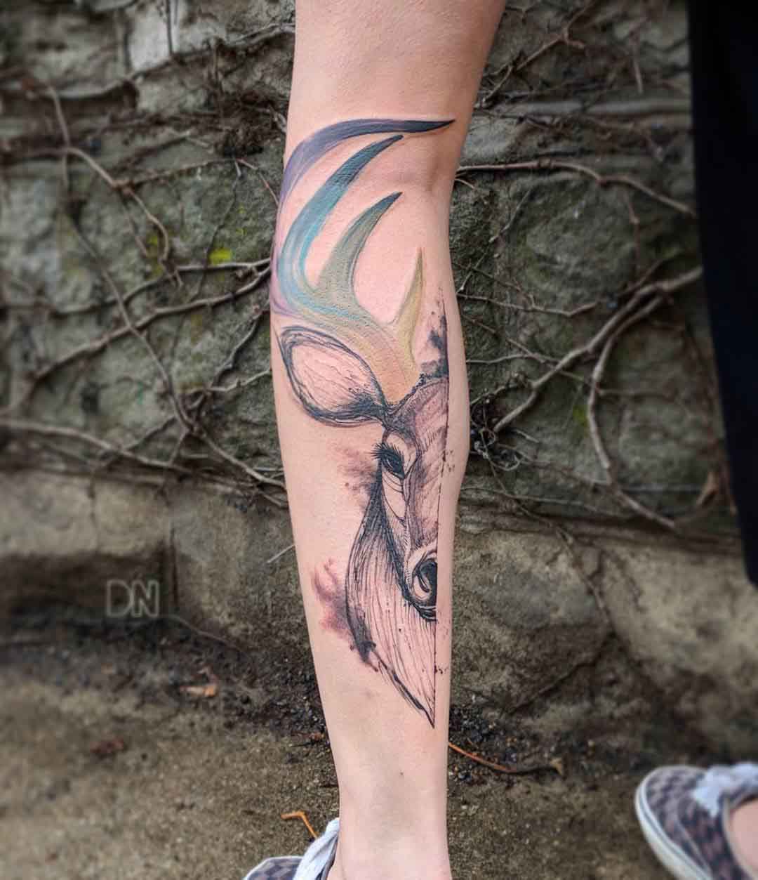 calf half deer tattoo