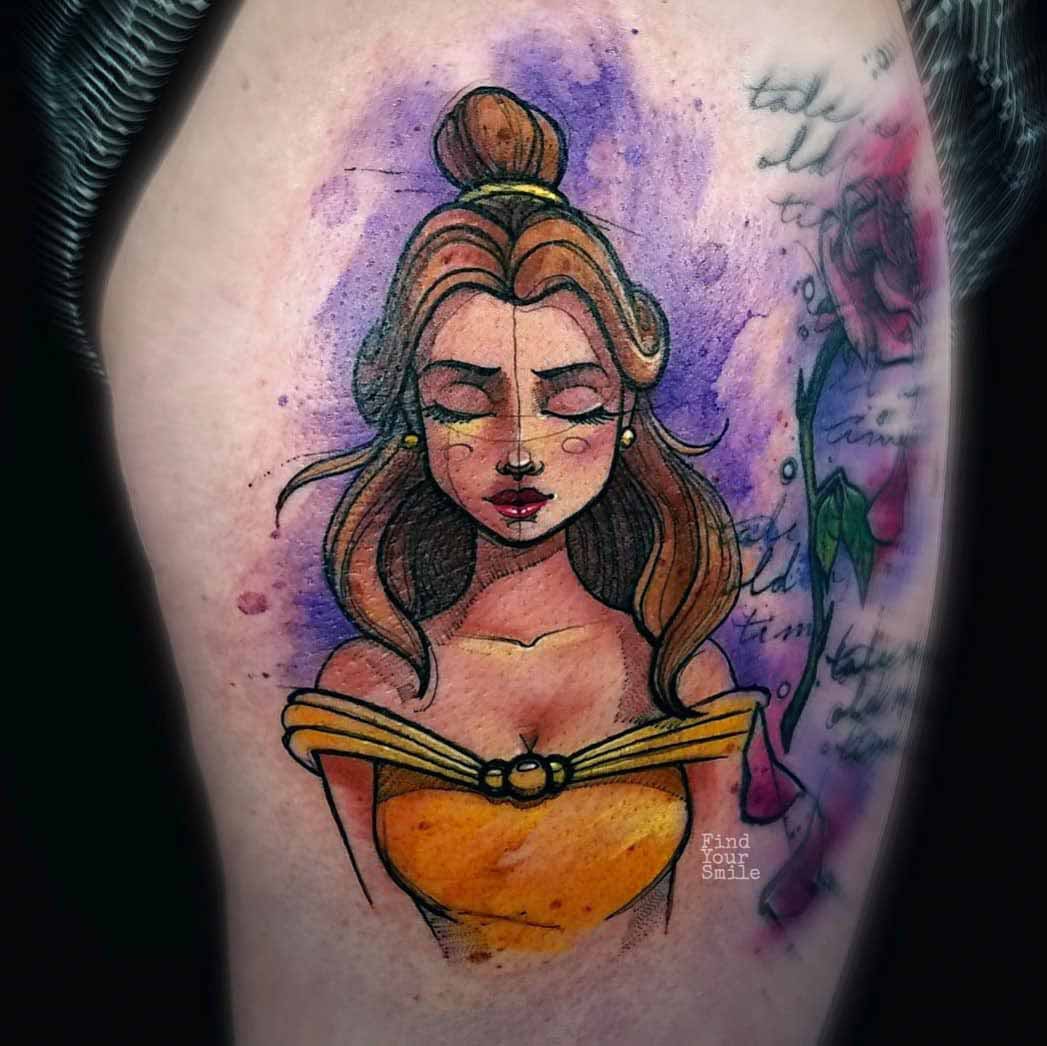 Belle tattoo watercolor style