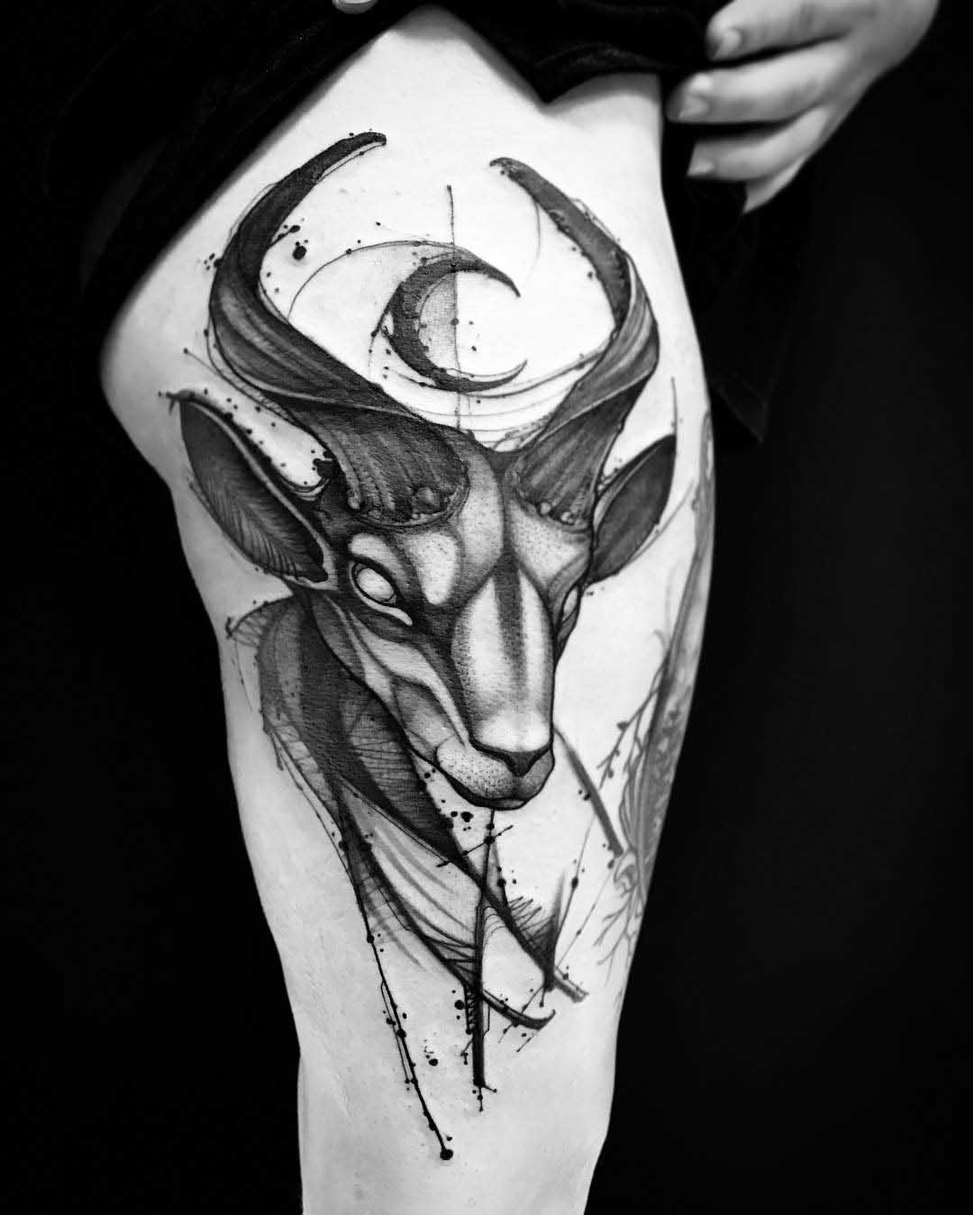thigh tattoo antilope