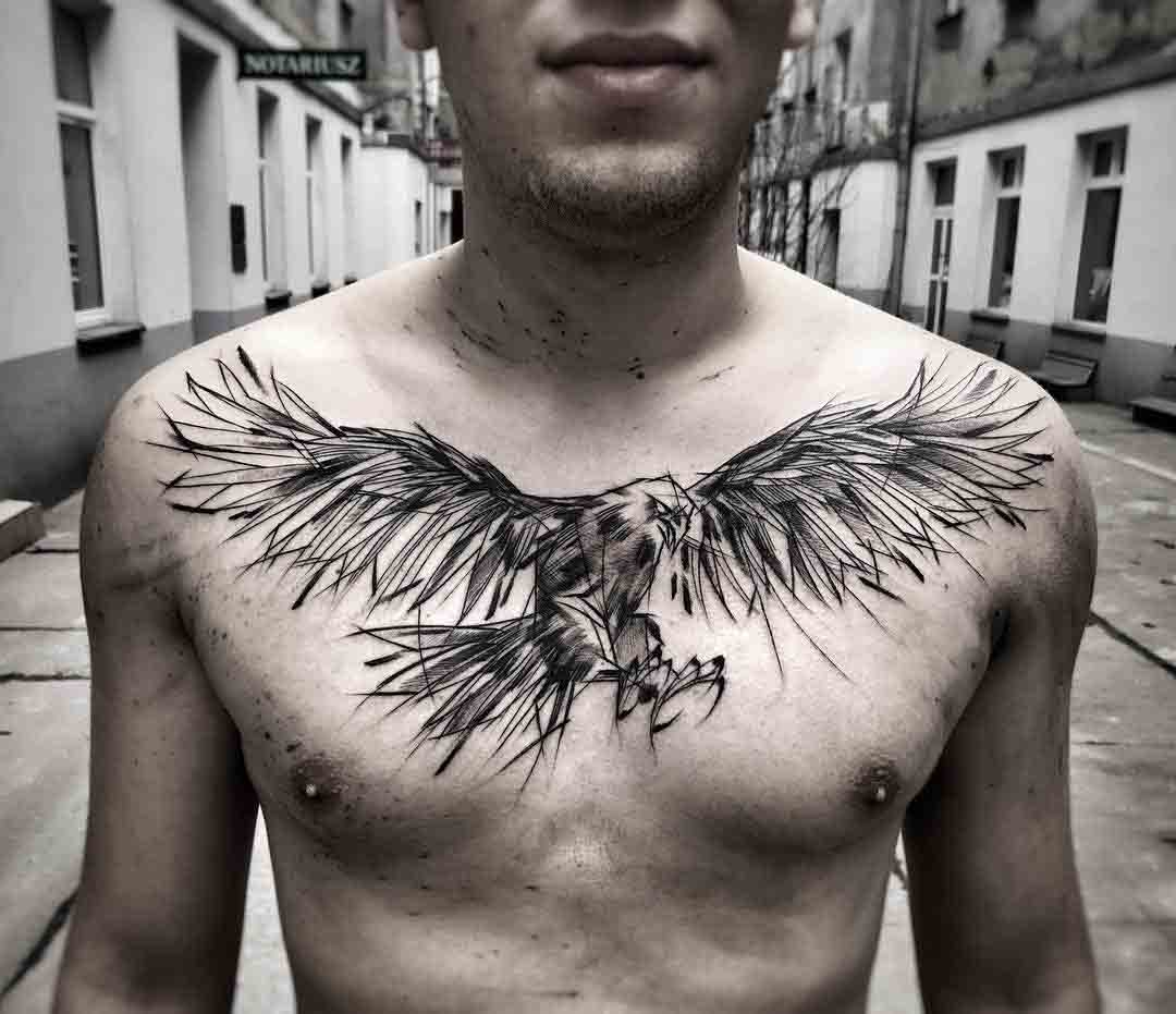 attacking eagle tattoo on chest