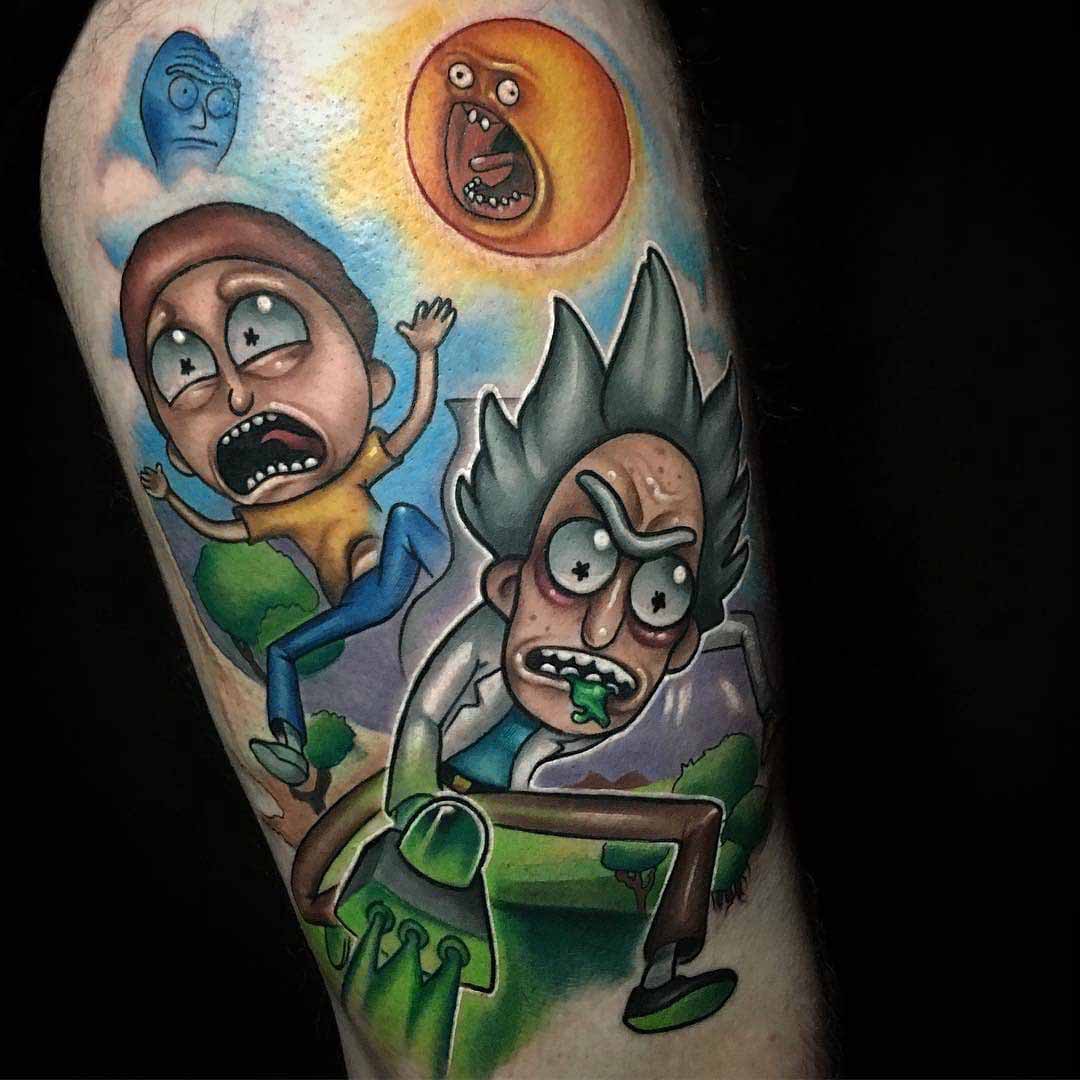 new school tattoo rick and morty tribute