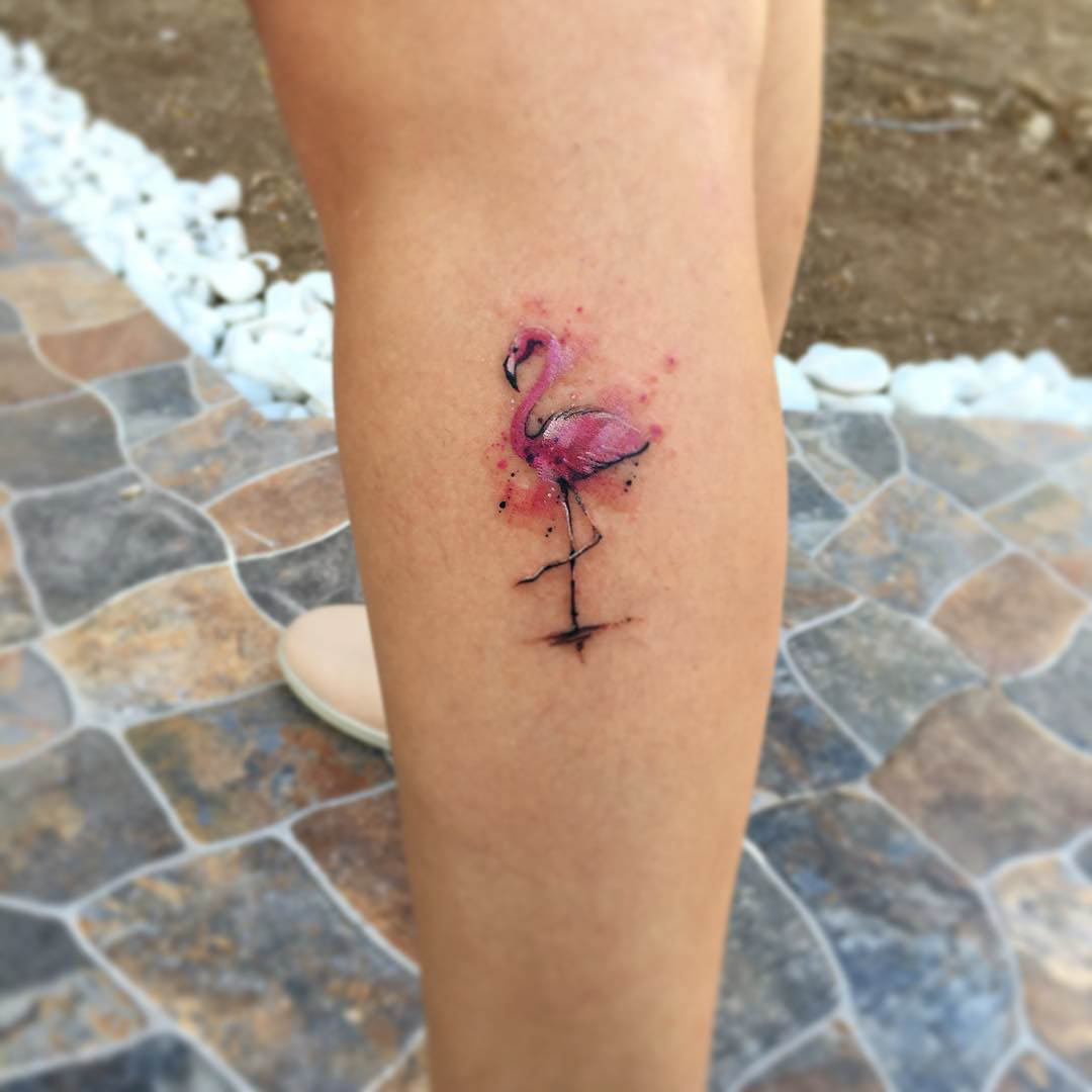 pink flamingo small tattoo