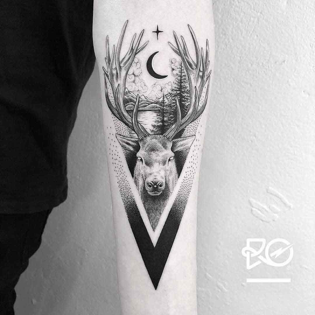 dotwork deer tattoo