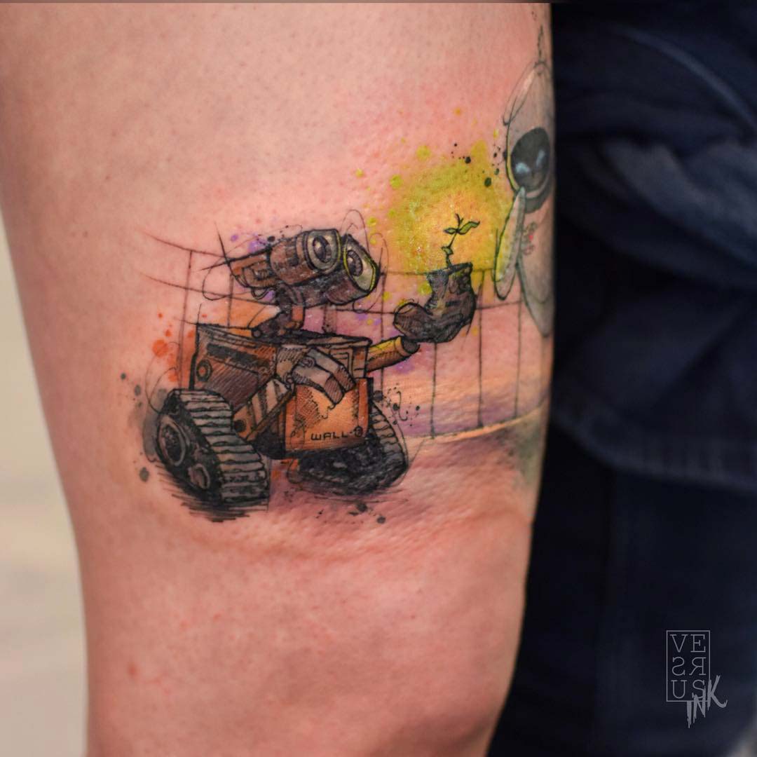 Wall-E tattoo watercolor style
