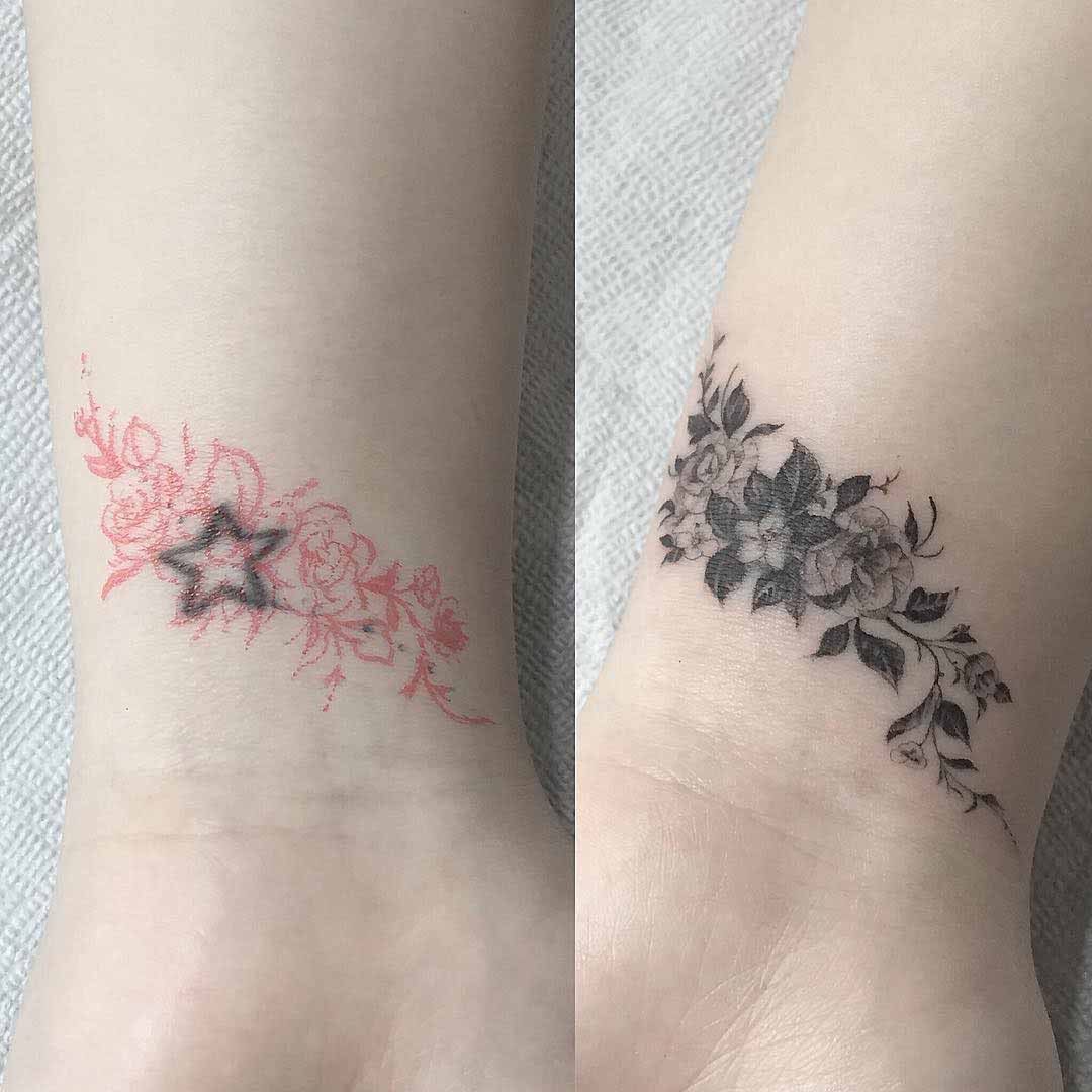 wrist flowers tattoo cover up