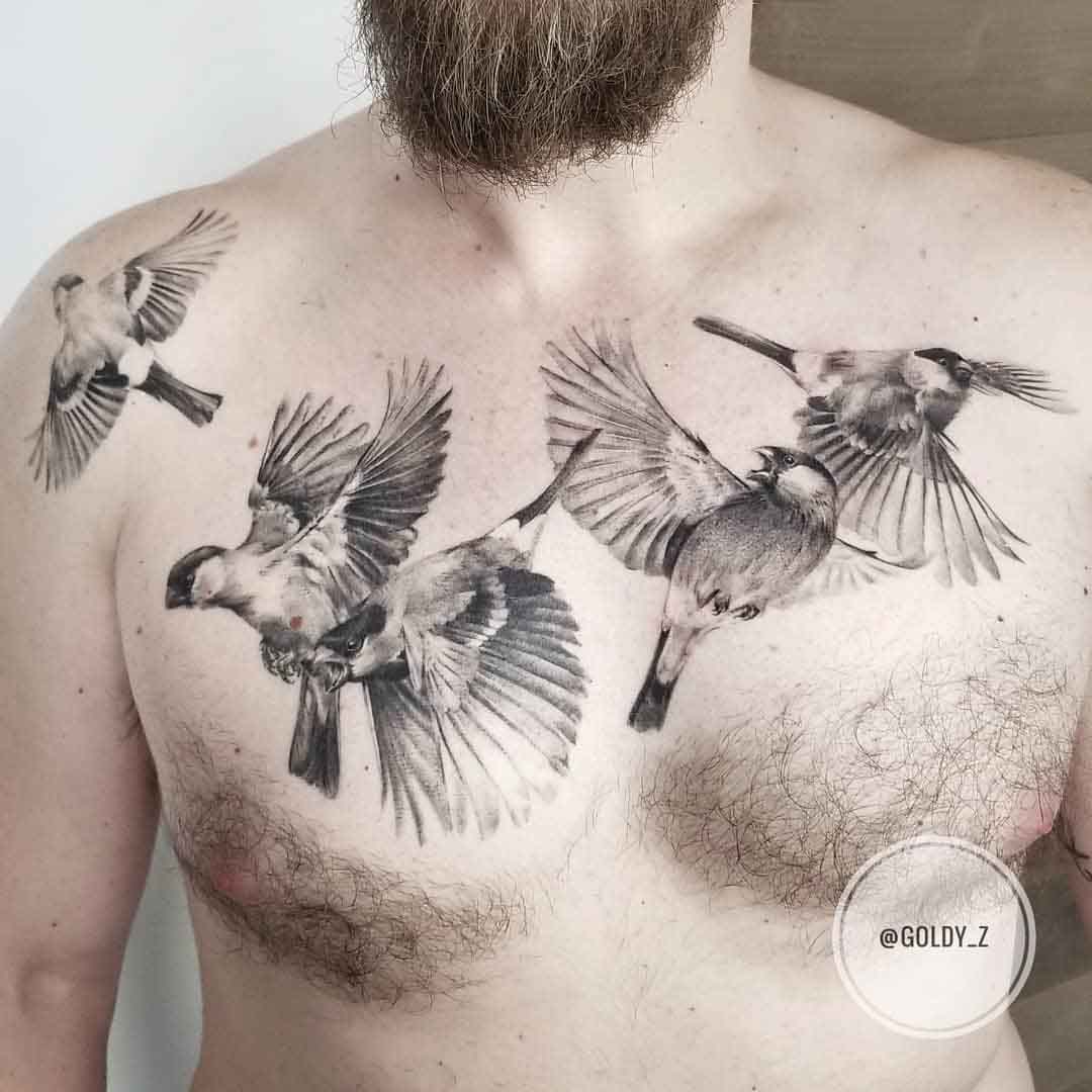 chest tattoo birds