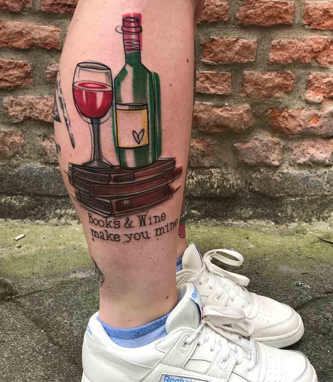 calf tattoo books and wine
